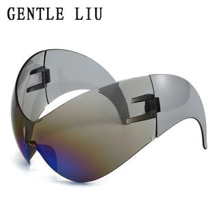 Bug fashion Oversized Y2k Sports Sunglasses Women 2000's Wrap Around Shield Goggle Men Luxury Brand Designer Trends Punk Sun Glasses Oculos