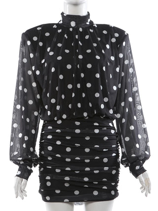 Polka Dot Print Mini Ruched Elegant Retro