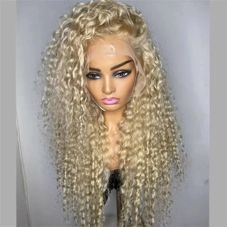 Blond 26 inch 180Density Soft Long small Curly Lace Front wig Preplucked Natural Hairline