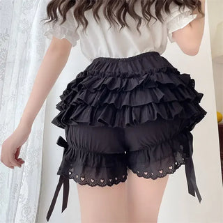 Black white pleated panties woman pumpkin cute panties bow knot lolita safety shorts vintage pants victorian bloomers