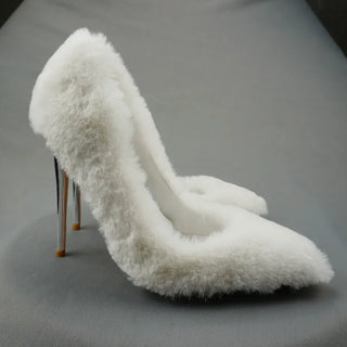Faux fur Unique Wedding Shoes High Heels Platform Pumps Woman Party Dress Stiletto White White plush high-heeled shoes 12cm