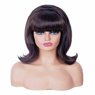 HAIRJOY Synthetic Hair Pink updo Wig 70s Pinup Pelucas 60s Beehive  Vintage Look Halloween Costume Women Curly Wig wtih Bang