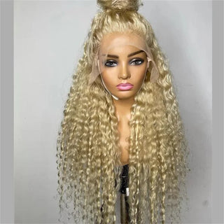 Blond 26 inch 180Density Soft Long small Curly Lace Front wig Preplucked Natural Hairline