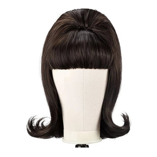 Synthetic  A 14-inch black vintage period women's short straight wig with flat bangs is perfect for everyday holiday parties