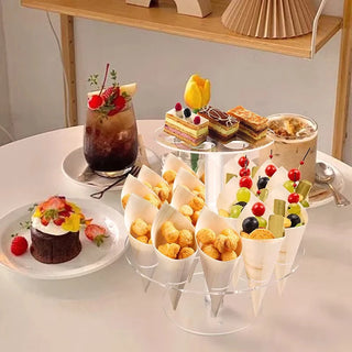 16/24 Holes Acrylic Ice Cream Stand Wedding Party Ice Cream Cone Holder Double-Layer Cupcake Popcorn Rack Buffet Display Stand