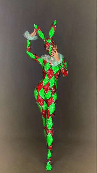 Halloween Designer Jumpsuit Bunny harlequin circus sideshow Cosplay Costume Collar Costume
