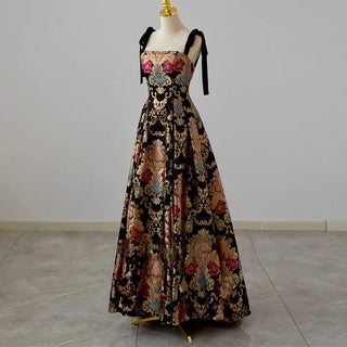 Custom Jacquard Fabric Evening Dresses Spaghetti Strap A-line Evening Gown Vintage Elegant Party Dress  Size Customized