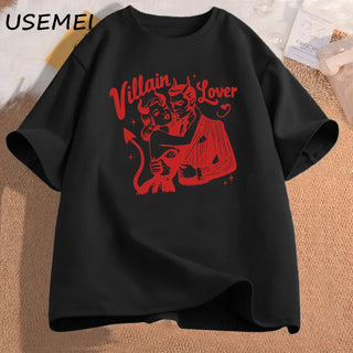 Villain Lover T-shirts Dark Romance Tee Retro Bookish Merch Graphic T Shirts Book Lover Gift YA Dark Fantasy Book Club Clothes