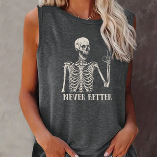 Skeleton Print Crew Neck Tank Top, Casual Sleeveless Tank Top