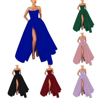 Sexy Elegant Nipped Waist Split Prom Dress Elegant Women Evening Party Formal Long Strapless Dress Wedding Banquet Vestidos