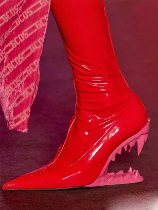 New Shaped Heel Tiger Teeth Over Knee Long Boots Pointed Super Fiber High Heel Boots Women's Shoes Long Boots Zapatos De Mujer
