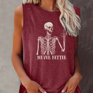Skeleton Print Crew Neck Tank Top, Casual Sleeveless Tank Top