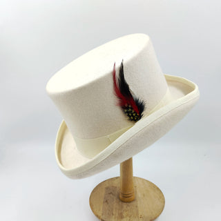 Pink 100% Wool Hat Top Mad Hatter Black White Magic Hat Feather Accessories
