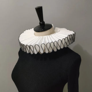 Vintage Victorian Ruffled Faux Collar Men and Women Black Trimmed Ribbon Tie Neck Ruff Shawl Renaissance Clown Choker Collar