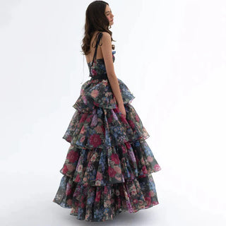 New princess suspender high low skirt, women's floral cake skirt