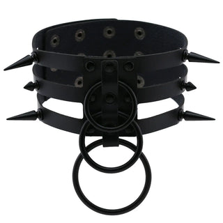 Black Rivet leather Choker Necklace Punk Circle Spike Goth Collar Halloween Emo Witch Jewelry