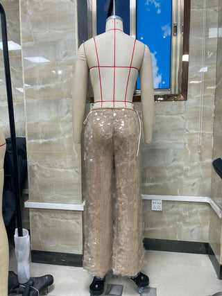 Mermaid Glitter Sequin Embroidery Loose Fit Long Pants