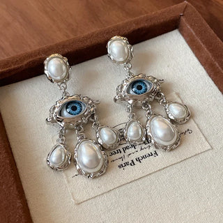 French Style Exaggerated Big Eyes Long Earrings Fashion Pearl Water Droplets Earring