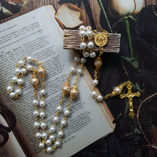 Vintage Pearl Beads Rosary Necklace Crucifix for Cross Pendant Necklaces Jewelry Charm Prayer Gifts