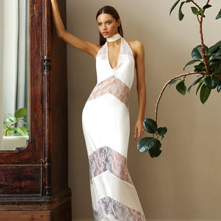 Lace See Through Sling Maxi Dress Women Sexy Slim Black Backless Sleeveless Long Dresses Female Summer Chic Party Evening Robes