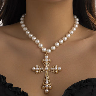 Goth Pearl Cross Necklaces Fashion Gothic jewelry Chokers Cross Pendant Necklace Party Jewelry Gifts