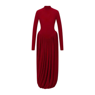 Backless Pleated valentine Dress Fashion Long Sleeve High Waist Solid Elegant Party Bandage Dress