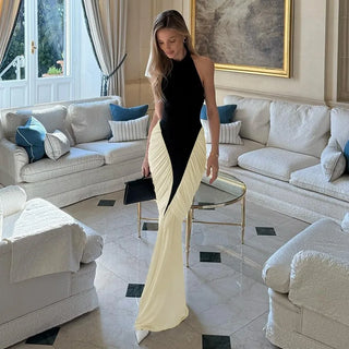 Elegant Halter Evening Sleeveless Long Dress Vintage High Waisted Luxury Summer Dress