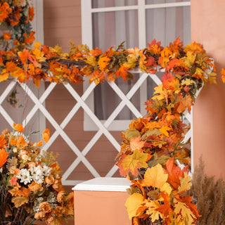 2M Artificial Fall Maple Leaf Garland Fake Plants Autumn Decor Leaves Vine for Thanksgiving Halloween Festivals Wedding Decora
