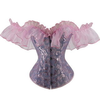 Off Shoulder Corset Top Gothic Corsets and Bustiers Overbust Corset Slimming Waist Trainer Ruffles Short Sleeve Women Top