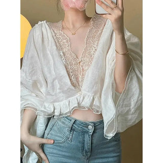 Lace V Chemise Femme Blouse