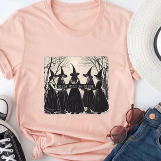 Vintage Girls Will Be Girls Witch Shirt Funny Witch Shirts Tees Halloween Women Vintage Clothes Witchy Vibes Graphic T Shirts