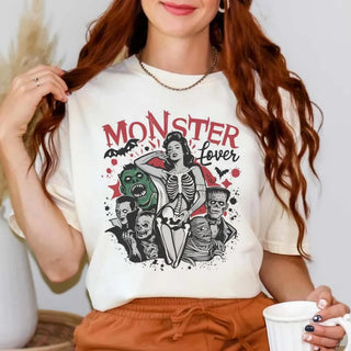 Vintage Halloween Monster Lover Printed T-Shirt Summer Fashion T-Shirt Casual Short Sleeved Clothing Top Loose T-Shirt