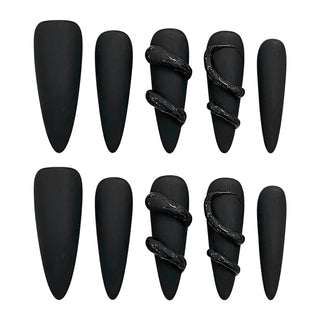 Handmade Black Press on Nails Matte Black Long Almond False Nails Punk Cool 3D Snack Decor Wearable Detachable Fake Nail Patches 10pcs