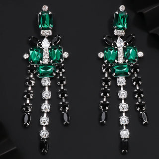 Cross Pendant Choker Green Crystal Rhinestone Necklace Earrings Set Piercing