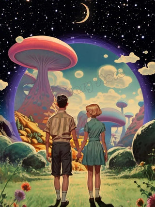Retro Surrealism Space UFO Trippy Poster Canvas Painting Wall Art Pictures Home Room Decor