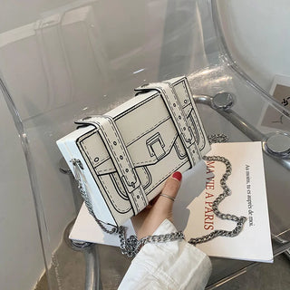 Black and White Box Design Women Casual Purses and Handbags Fashion Clutch Bag Shoulder Chain Bag 2023 Crossbody Bag Pu Leather