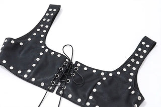 Lace Up leather Sleeveless Crop Festival tank