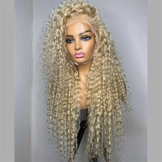 Blond 26 inch 180Density Soft Long small Curly Lace Front wig Preplucked Natural Hairline