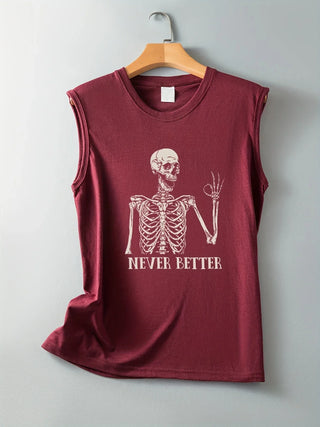 Skeleton Print Crew Neck Tank Top, Casual Sleeveless Tank Top