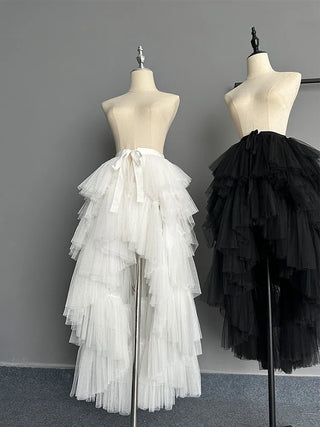 Sweet Lolita Double Layer Mesh Asymmetrical Ruffled Boho Skirts, Dance Stage Show, Beach Tulle Ball Gown Skirt