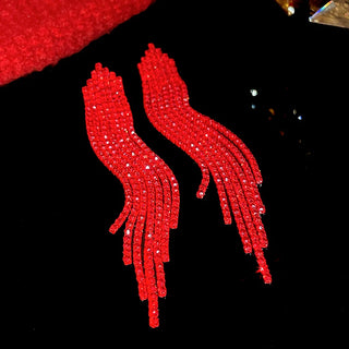 Long Red Tassel Earrings for Women Creative High Sense Light Luxury Solid Red Drop Earring Inlaid Rhinestone Jewelry d