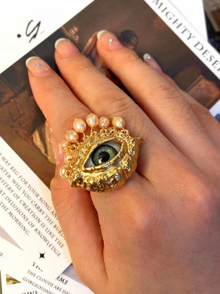 Third Eye Freshwater Pearl Tassel fashion cocktail Ring earrings face jewelry Halloween witch eye