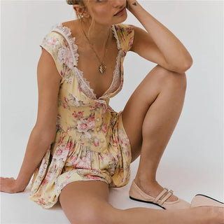 Women Boho Graphic Mini Dress Ruffle Strap A Line Sundress Graffiti Short Babydoll Dress Floral Going Out Dresses