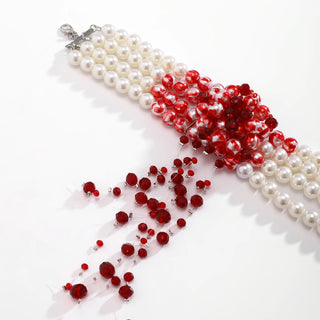Vampire Pearl Necklace Gothic Drop Red Crystal Blood Tassel Choker Necklace Halloween Jewelry