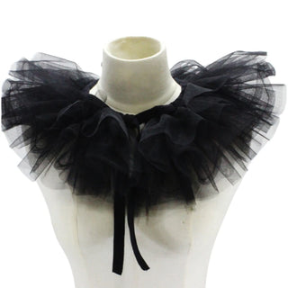 Renaissance Tulle Ruffled Fake Collar Layered Mesh Clown Choker Lace-Up Ribbon Victorian Neck Ruff Shawl Cosplay Props