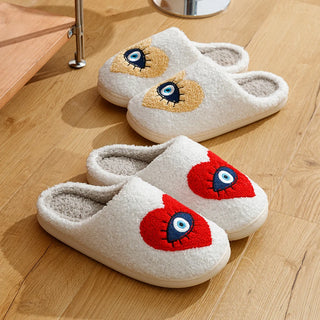 Halloween Slippers winter Warm Houseshoes Evil Eye Style Fuzzy Comfy Heart Flat Sole Funny Flip Flops Women Shoes