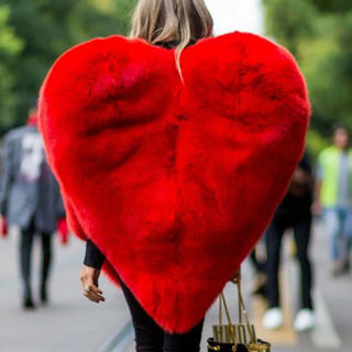 Heart You Faux Fur Red Love 3D Heart Shawl Warm Coat For Women Versatile High-end Jacket