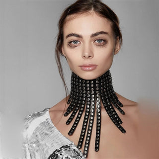 O-ring Choker Black Adjustable Leather Punk Metal Choker studded silver Collar Cosplay Halloween Necklaces