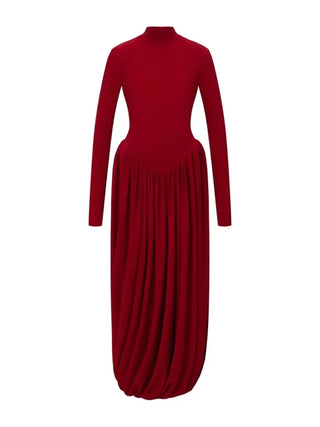 Backless Pleated valentine Dress Fashion Long Sleeve High Waist Solid Elegant Party Bandage Dress