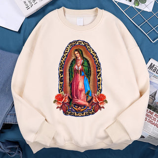 Señora De Guadalupe Sweatshirts Loose Hoodie Cartoon Fleece Hoody Clothing Casual O-Neck Hoodie Pullover